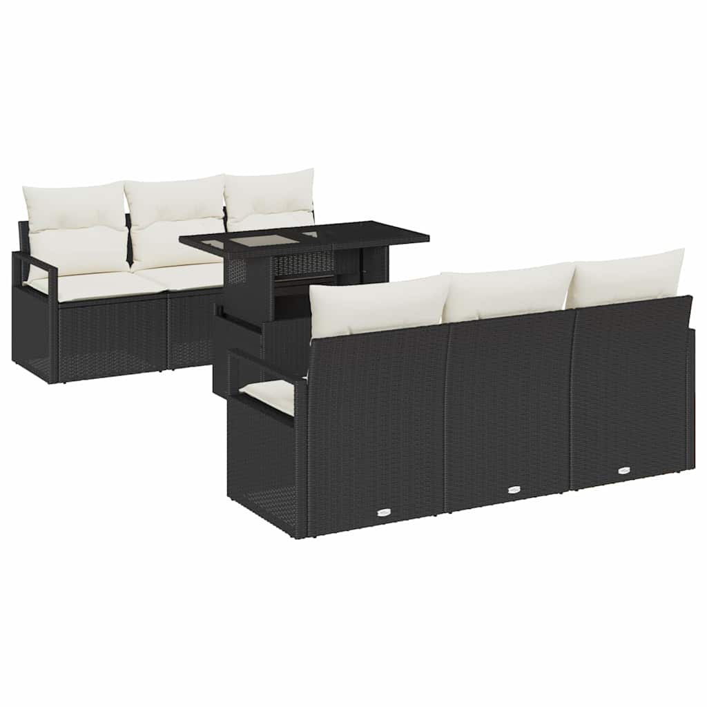 Garten-Sofa-Set mit Speicher 7 pcs Schwarz Poly Rattan